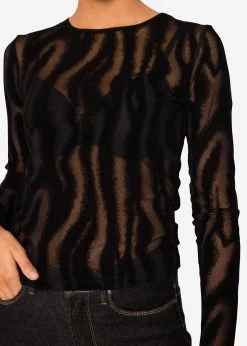 Netz Langarmshirt Mit Beflockung - Schwarz -Sassyclassy SassyClassy netz langarmshirt mit beflockung schwarz S3208L6209 6QNEjLY2hw27VH