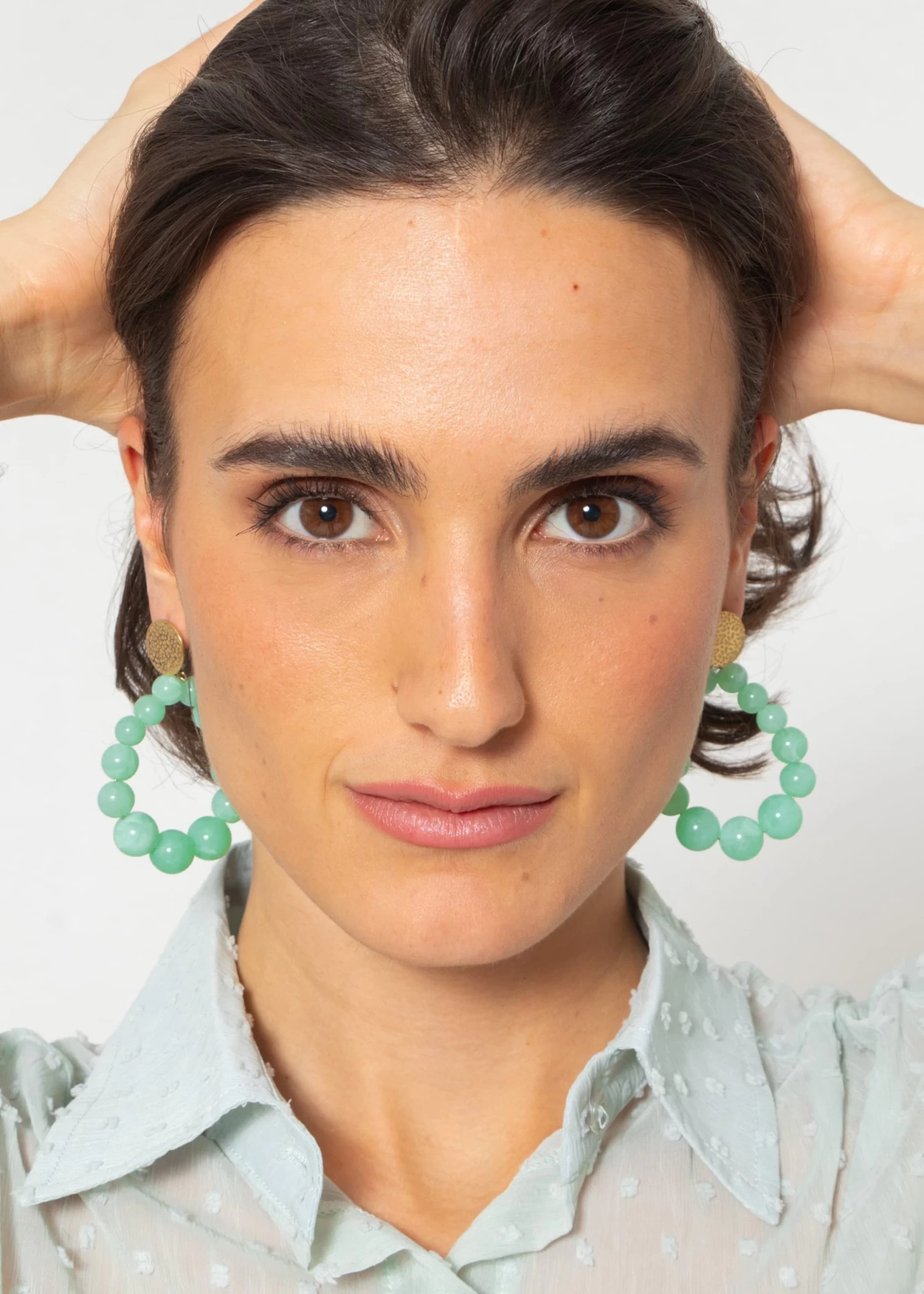 Ohrstecker Gold Mit Perlen - Hellgrün 4 Ohrstecker Gold Mit Perlen - Hellgrün – Bild 2