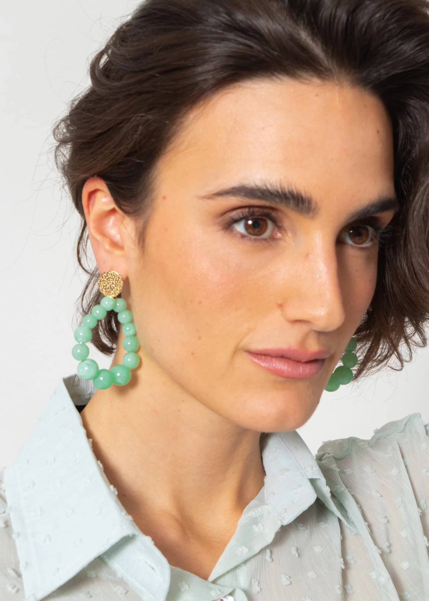 Ohrstecker Gold Mit Perlen - Hellgrün 6 Ohrstecker Gold Mit Perlen - Hellgrün – Bild 4