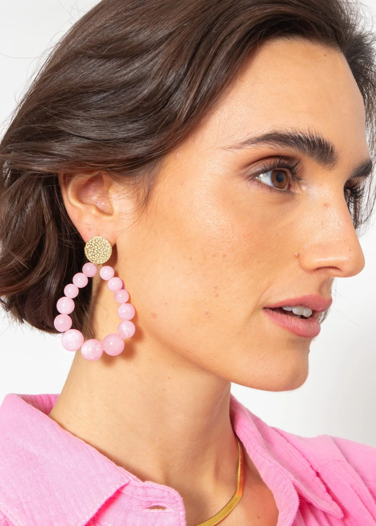 Ohrstecker Gold Mit Perlen - Rosa 4 Ohrstecker Gold Mit Perlen - Rosa – Bild 2