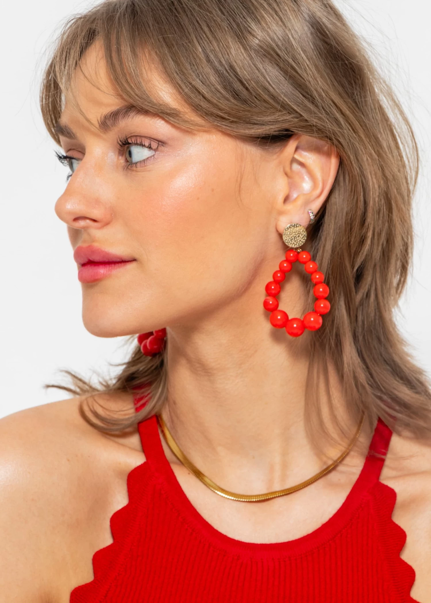 Ohrstecker Gold Mit Perlen - Rot 4 Ohrstecker Gold Mit Perlen - Rot – Bild 2