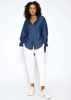 Oversize Bluse Aus Tencel In Denimoptik - Dunkelblau -Sassyclassy SassyClassy oversize in denimoptik dunkelblau S3209E6434