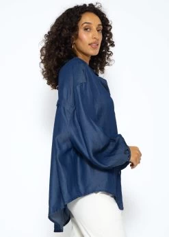 Oversize Bluse Aus Tencel In Denimoptik - Dunkelblau -Sassyclassy SassyClassy oversize in denimoptik dunkelblau S3209E6434 3