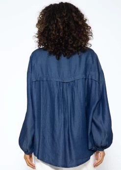 Oversize Bluse Aus Tencel In Denimoptik - Dunkelblau -Sassyclassy SassyClassy oversize in denimoptik dunkelblau S3209E6434 4