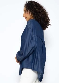 Oversize Bluse Aus Tencel In Denimoptik - Dunkelblau -Sassyclassy SassyClassy oversize in denimoptik dunkelblau S3209E6434 5