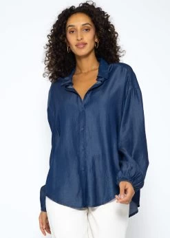 Oversize Bluse Aus Tencel In Denimoptik - Dunkelblau -Sassyclassy SassyClassy oversize in denimoptik dunkelblau S3209E6434 6