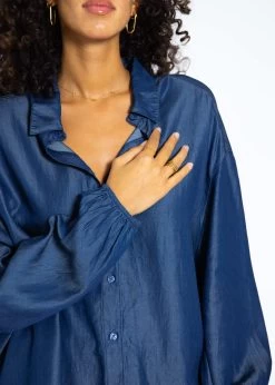 Oversize Bluse Aus Tencel In Denimoptik - Dunkelblau -Sassyclassy SassyClassy oversize in denimoptik dunkelblau S3209E6434 7