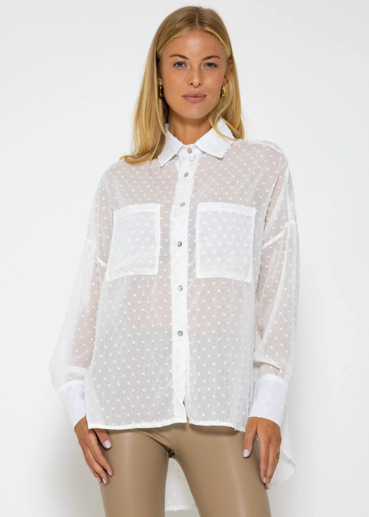 Oversize Plumetis Bluse, Weiß 3 Oversize Plumetis Bluse, Weiß