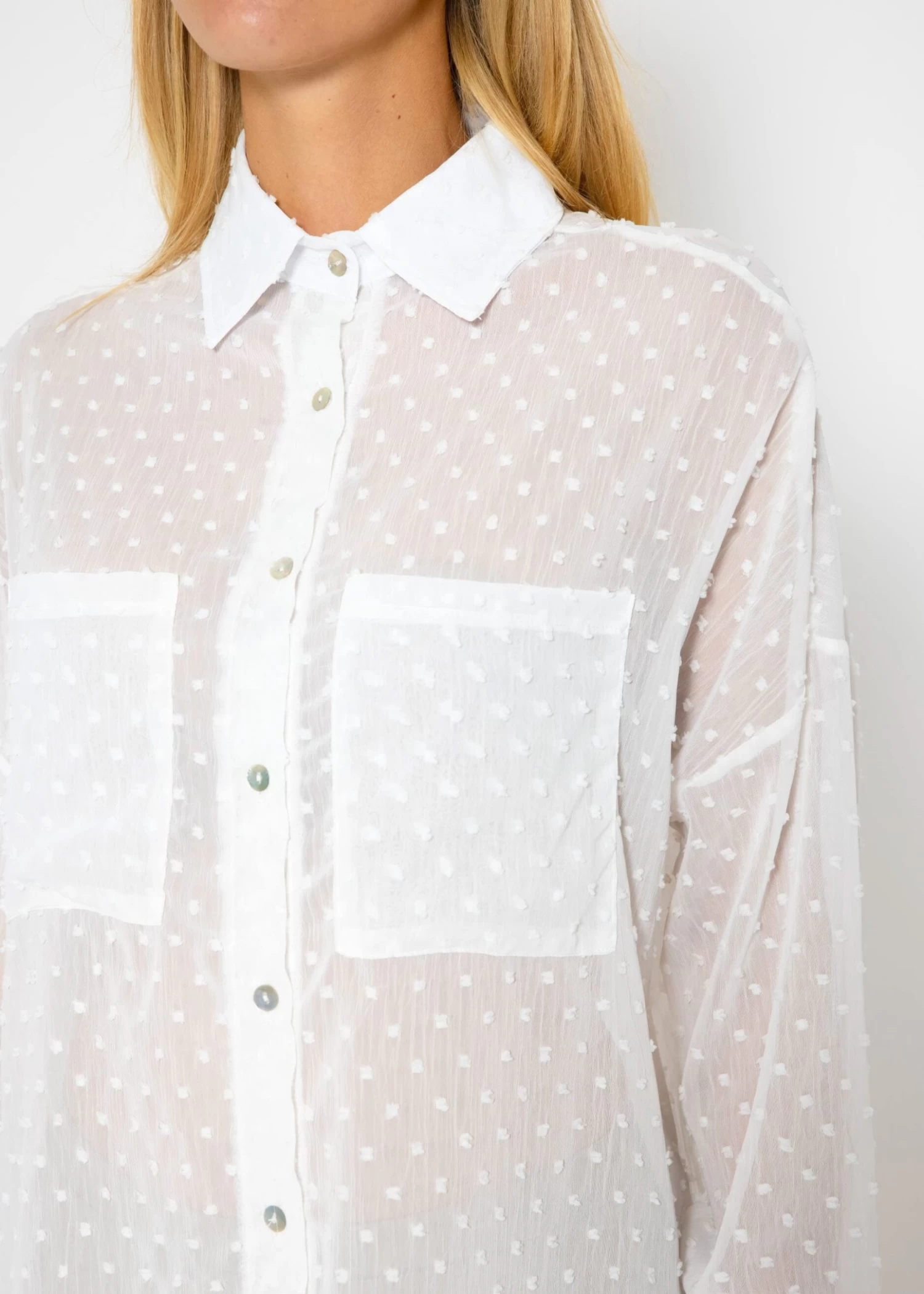 Oversize Plumetis Bluse, Weiß 12 Oversize Plumetis Bluse, Weiß – Bild 10