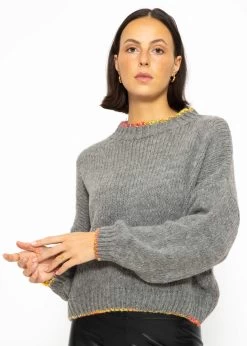 Oversize Pullover Mit Bunten Akzenten - Grau -Sassyclassy SassyClassy oversize pullover mit bunten akzenten grau S3211P6637 4