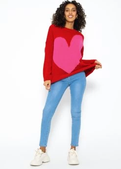 Oversize Pullover Mit Herzmotiv - Rot-pink -Sassyclassy SassyClassy oversize pullover mit herzmotiv rot pink S3210P6607 169Cz1bIofrgPD
