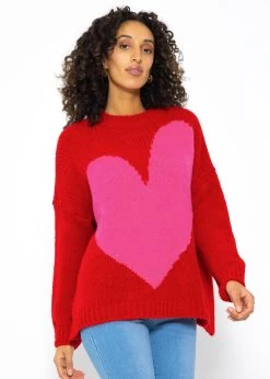 Oversize Pullover Mit Herzmotiv - Rot-pink -Sassyclassy SassyClassy oversize pullover mit herzmotiv rot pink S3210P6607 3Wk0JpHSAY5V3b