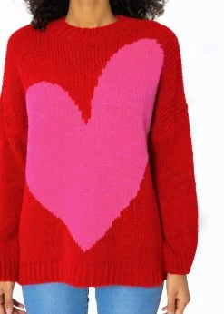 Oversize Pullover Mit Herzmotiv - Rot-pink -Sassyclassy SassyClassy oversize pullover mit herzmotiv rot pink S3210P6607 8hrfT1zT1bxIUg