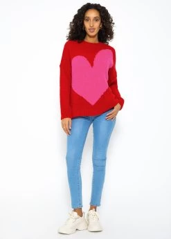 Oversize Pullover Mit Herzmotiv - Rot-pink -Sassyclassy SassyClassy oversize pullover mit herzmotiv rot pink S3210P6607eN59JIleOdRm4