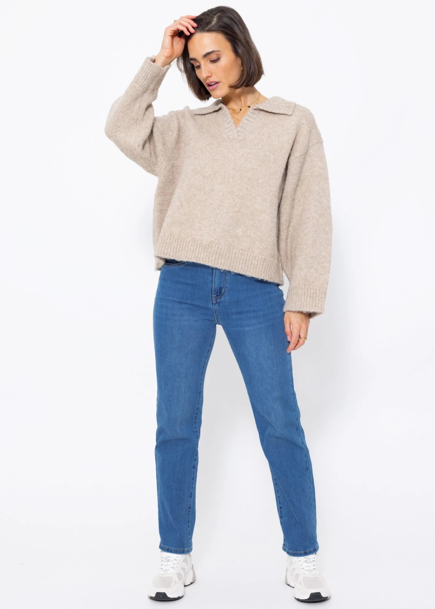 Oversize Pullover Mit Kragen - Beige 6 Oversize Pullover Mit Kragen - Beige – Bild 4