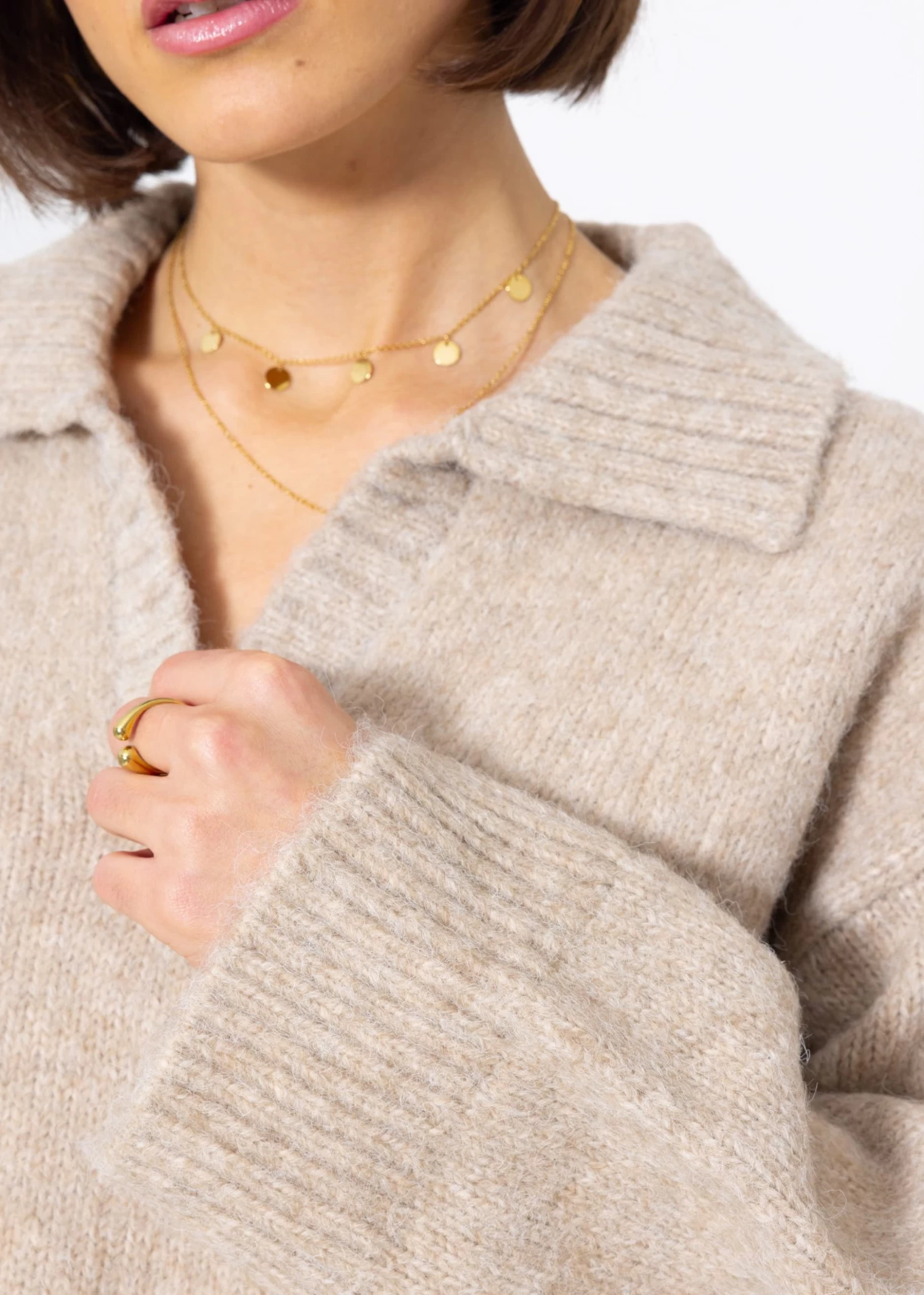 Oversize Pullover Mit Kragen - Beige 11 Oversize Pullover Mit Kragen - Beige – Bild 9