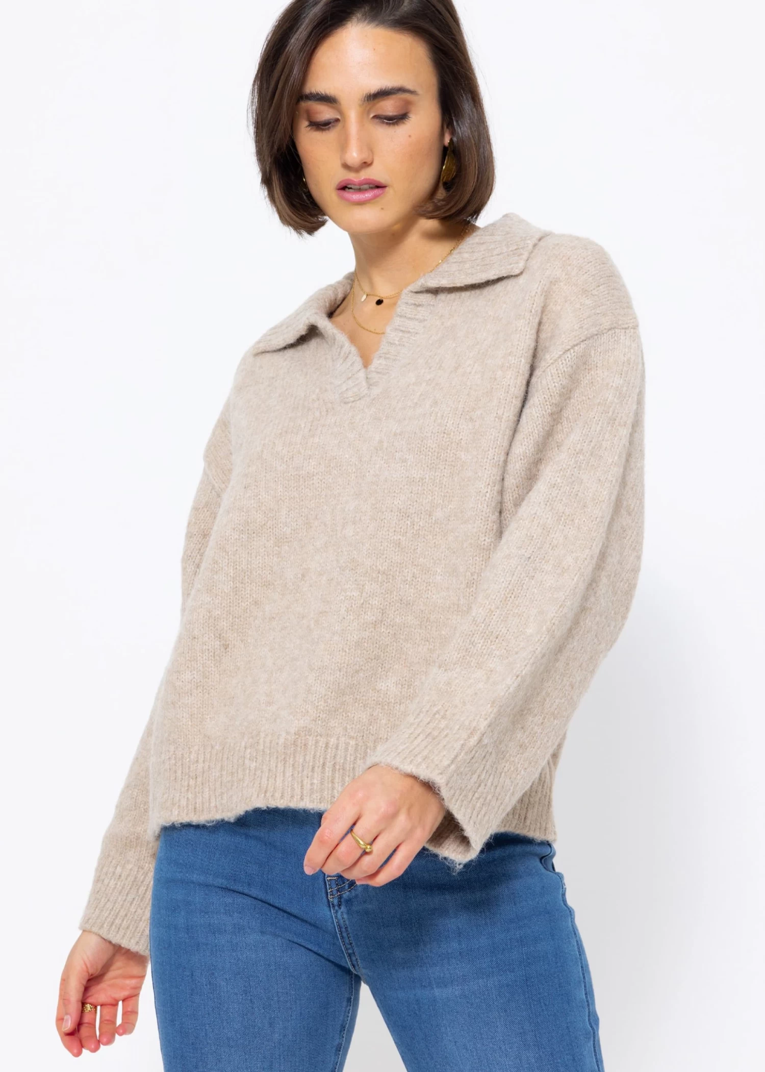 Oversize Pullover Mit Kragen - Beige 5 Oversize Pullover Mit Kragen - Beige – Bild 3
