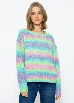 Oversize Pullover Mit Multicolor Streifen - Grün -Sassyclassy SassyClassy oversize pullover mit multicolor streifen grun S3211P6624
