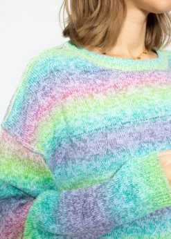 Oversize Pullover Mit Multicolor Streifen - Grün -Sassyclassy SassyClassy oversize pullover mit multicolor streifen grun S3211P6624 4