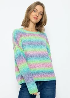 Oversize Pullover Mit Multicolor Streifen - Grün -Sassyclassy SassyClassy oversize pullover mit multicolor streifen grun S3211P6624 5