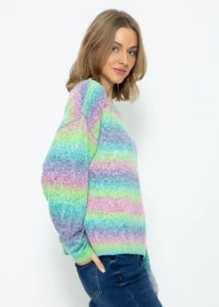 Oversize Pullover Mit Multicolor Streifen - Grün -Sassyclassy SassyClassy oversize pullover mit multicolor streifen grun S3211P6624 6