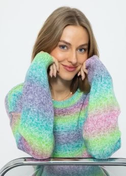 Oversize Pullover Mit Multicolor Streifen - Grün