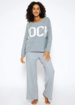 Oversize Pullover Mit "Rock"-Schriftzug - Grau-weiß -Sassyclassy SassyClassy oversize pullover mit rock schriftzug grau weiss S3209P6467 3