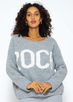 Oversize Pullover Mit "Rock"-Schriftzug - Grau-weiß -Sassyclassy SassyClassy oversize pullover mit rock schriftzug grau weiss S3209P6467 4