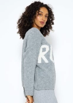 Oversize Pullover Mit "Rock"-Schriftzug - Grau-weiß -Sassyclassy SassyClassy oversize pullover mit rock schriftzug grau weiss S3209P6467 5