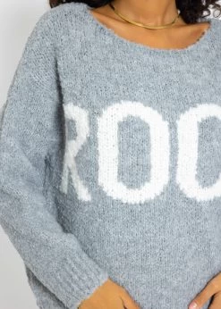 Oversize Pullover Mit "Rock"-Schriftzug - Grau-weiß -Sassyclassy SassyClassy oversize pullover mit rock schriftzug grau weiss S3209P6467 9