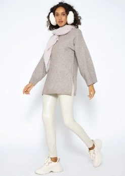 Oversize Pullover Mit Seitenschlitzen - Taupe 14 Oversize Pullover Mit Seitenschlitzen - Taupe -Sassyclassy SassyClassy oversize pullover mit seitenschlitzen taupe melange S3209P6318Dyl3WpDUMA0Cd