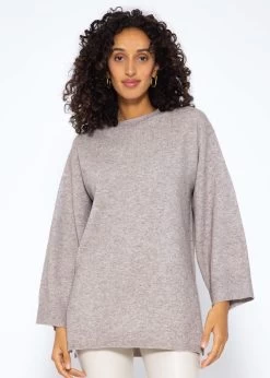 Oversize Pullover Mit Seitenschlitzen - Taupe 11 Oversize Pullover Mit Seitenschlitzen - Taupe -Sassyclassy SassyClassy oversize pullover mit seitenschlitzen taupe melange S3209P6318 2