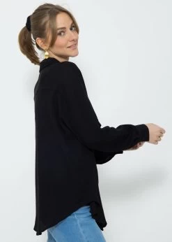 Oversize Waffelpiqué Bluse - Schwarz -Sassyclassy SassyClassy oversize waffelpique bluse schwarz S3207E6107 7