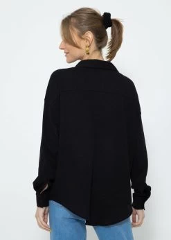 Oversize Waffelpiqué Bluse - Schwarz -Sassyclassy SassyClassy oversize waffelpique bluse schwarz S3207E6107 8