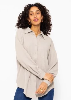 Oversize Waffelpiqué Bluse - Taupe -Sassyclassy SassyClassy oversize waffelpique bluse taupe S3209E6429 5