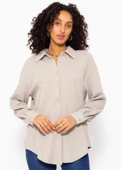 Oversize Waffelpiqué Bluse - Taupe -Sassyclassy SassyClassy oversize waffelpique bluse taupe S3209E6429 7