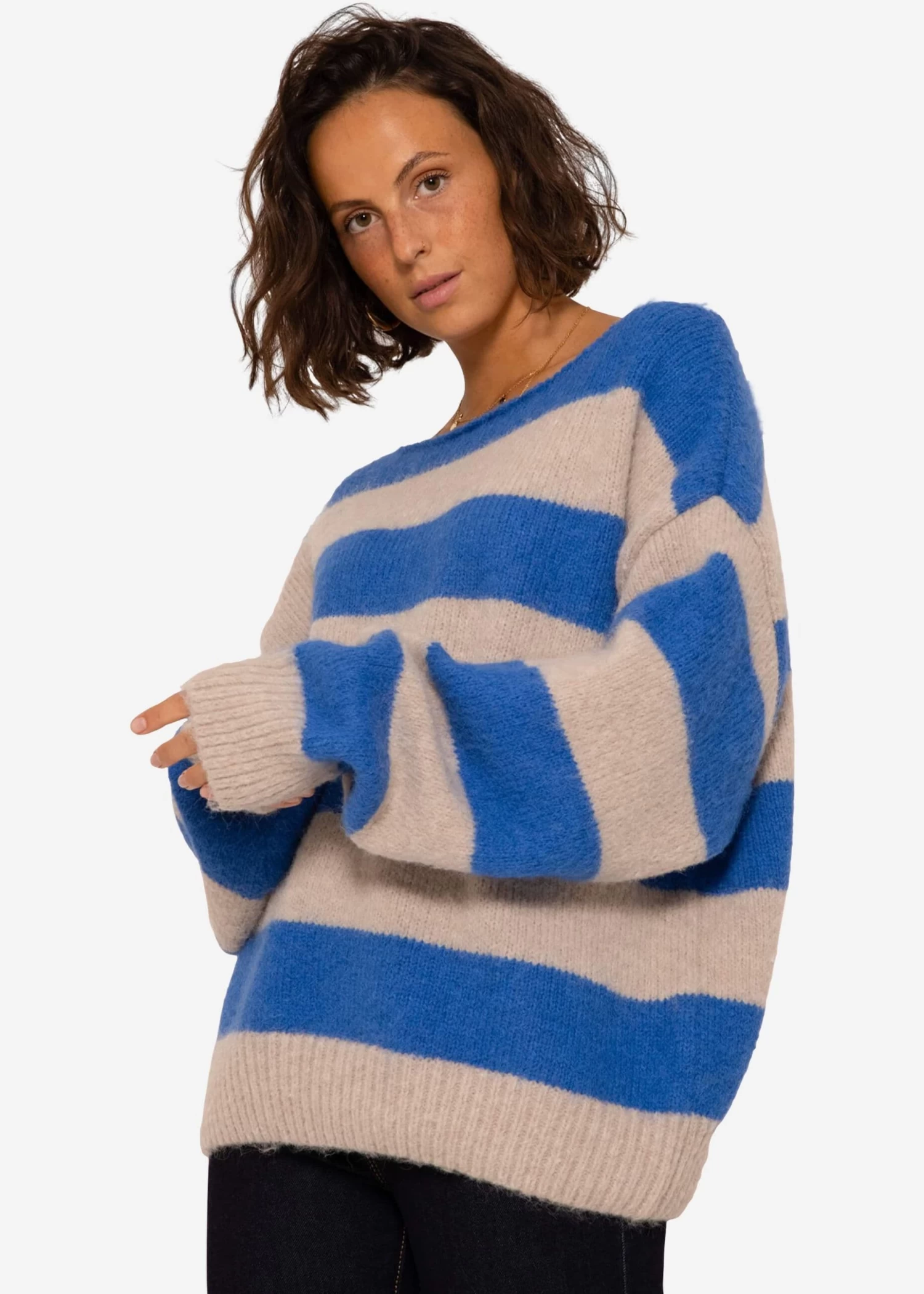 Pullover Mit Blockstreifen - Blau-beige 3 Pullover Mit Blockstreifen - Blau-beige