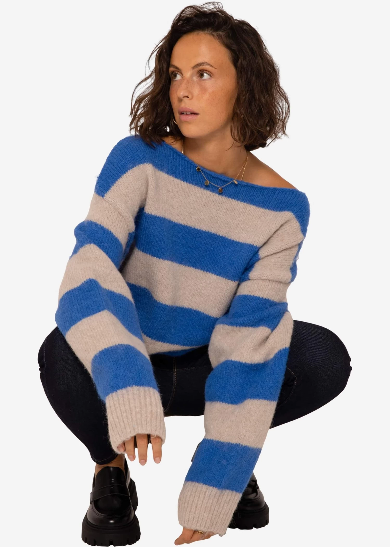 Pullover Mit Blockstreifen - Blau-beige 7 Pullover Mit Blockstreifen - Blau-beige – Bild 5