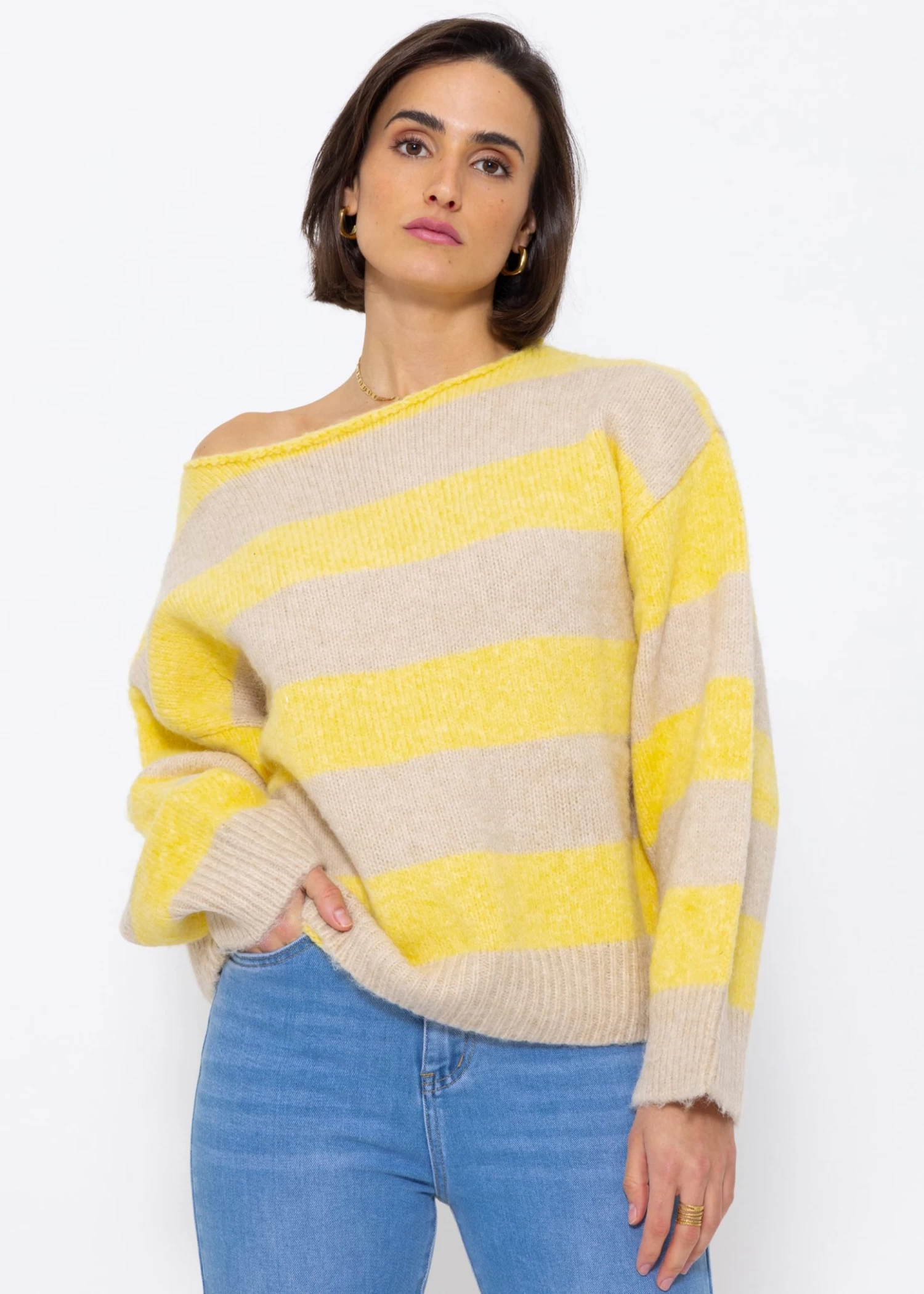 Pullover Mit Blockstreifen - Gelb-beige 3 Pullover Mit Blockstreifen - Gelb-beige