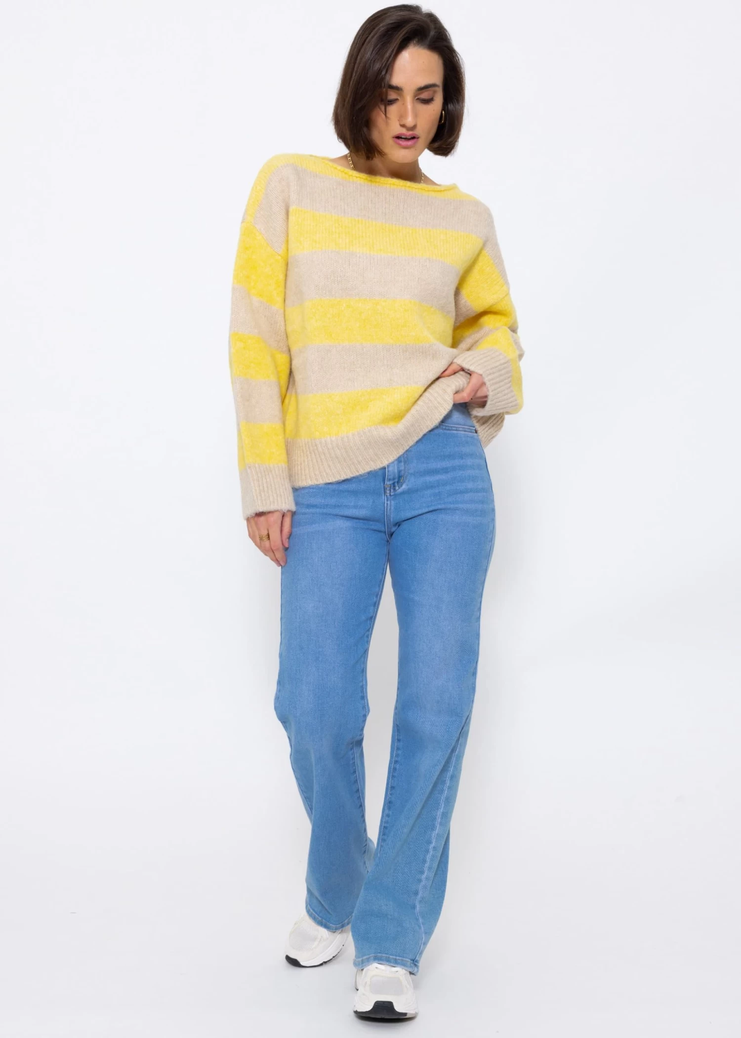 Pullover Mit Blockstreifen - Gelb-beige 4 Pullover Mit Blockstreifen - Gelb-beige – Bild 2