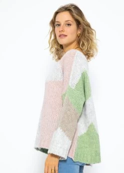 Pullover Mit Color-Blocking, Rosa-beige-grau-grün -Sassyclassy SassyClassy pullover mit color blocking rosa beige grau grun S3207P6083 4