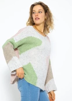 Pullover Mit Color-Blocking, Rosa-beige-grau-grün -Sassyclassy SassyClassy pullover mit color blocking rosa beige grau grun S3207P6083 6