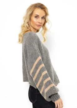 Pullover Mit Gestreiften Ärmeln - Grau-beige 14 Pullover Mit Gestreiften Ärmeln - Grau-beige -Sassyclassy SassyClassy pullover mit gestreiften armeln grau beige S3207P6126 4