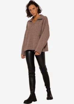 Oversize Pullover Mit Kragen - Taupe -Sassyclassy SassyClassy pullover mit kragen taupe S3208P6225 2mw5k3ny2zFMWP