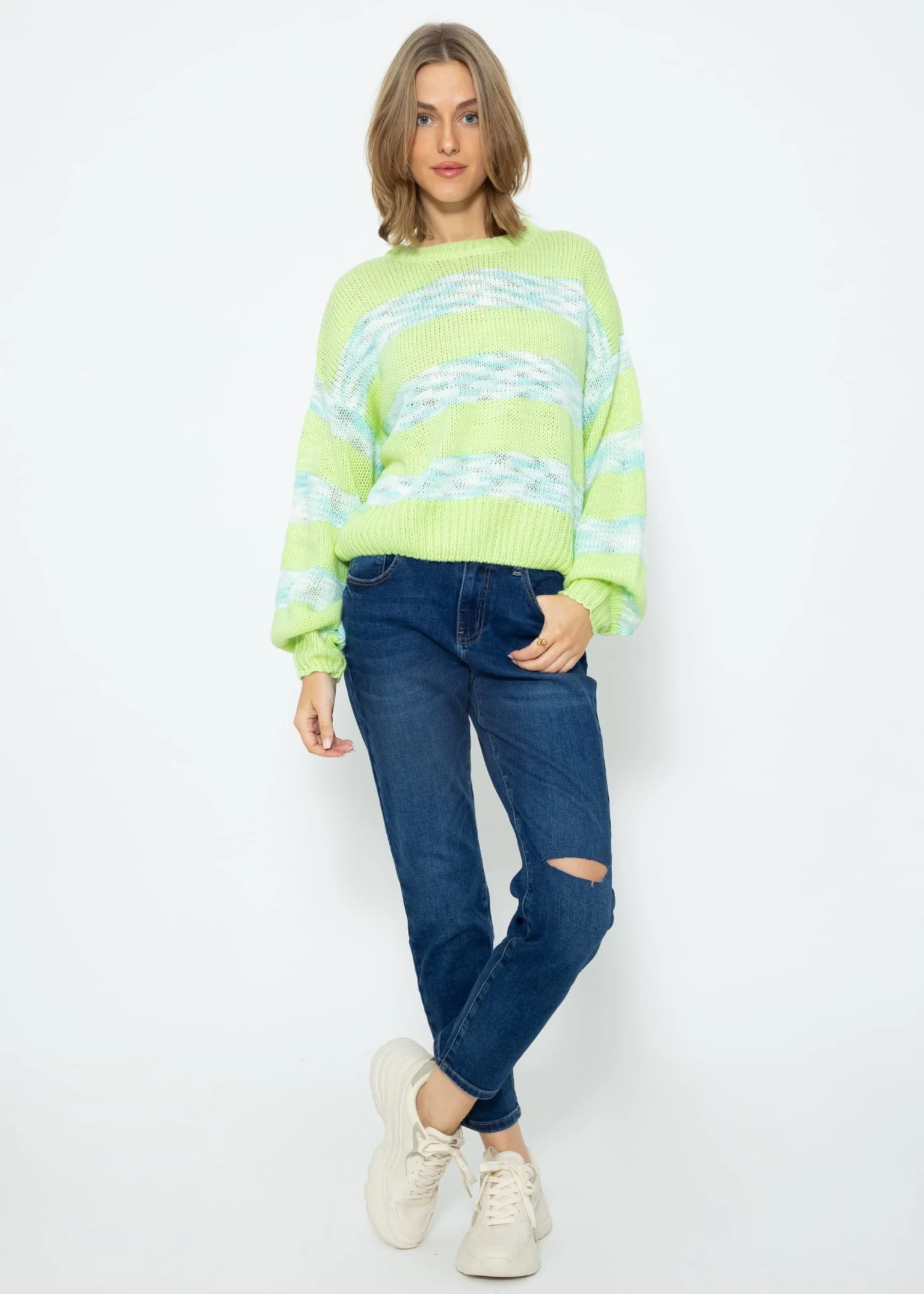 Pullover Mit Mulitcolor Streifen - Hellgrün-hellblau 4 Pullover Mit Mulitcolor Streifen - Hellgrün-hellblau – Bild 2