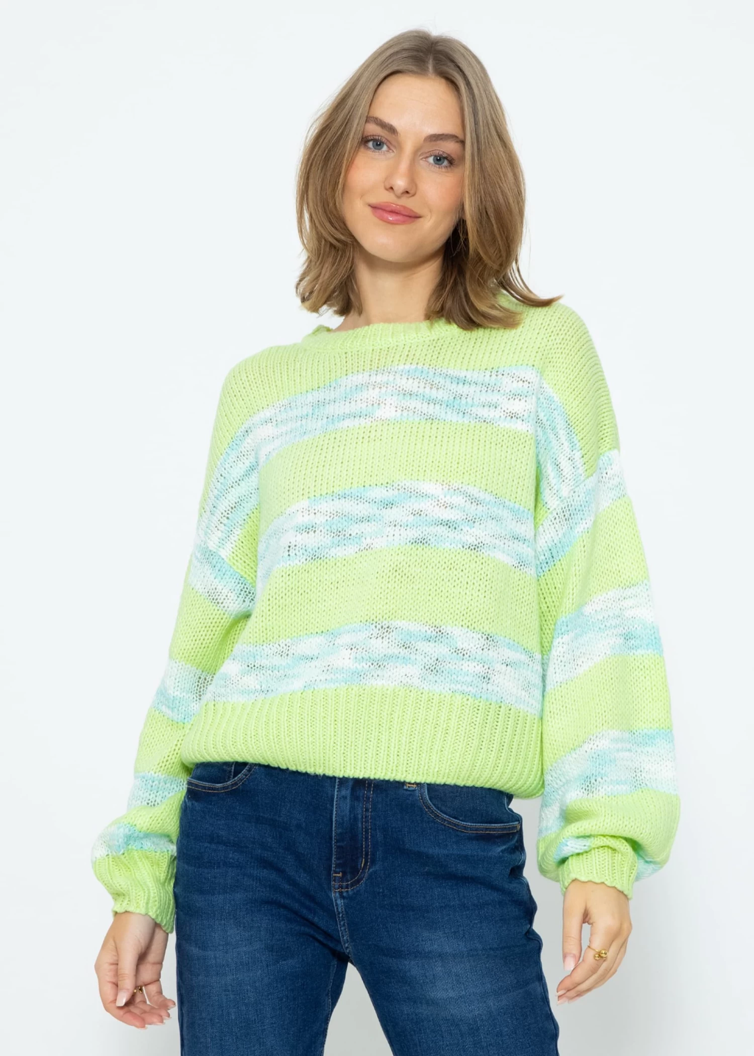 Pullover Mit Mulitcolor Streifen - Hellgrün-hellblau 5 Pullover Mit Mulitcolor Streifen - Hellgrün-hellblau – Bild 3