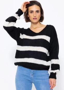 Pullover Mit Offwhite Streifen - Schwarz -Sassyclassy SassyClassy pullover mit offwhite streifen S3210P6515 1