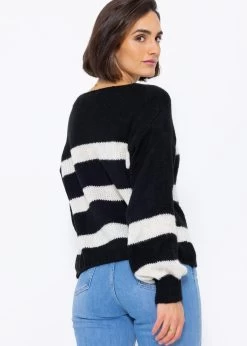 Pullover Mit Offwhite Streifen - Schwarz -Sassyclassy SassyClassy pullover mit offwhite streifen S3210P6515 2