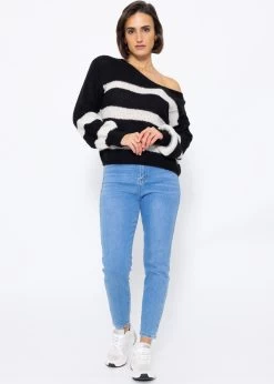 Pullover Mit Offwhite Streifen - Schwarz -Sassyclassy SassyClassy pullover mit offwhite streifen S3210P6515 7
