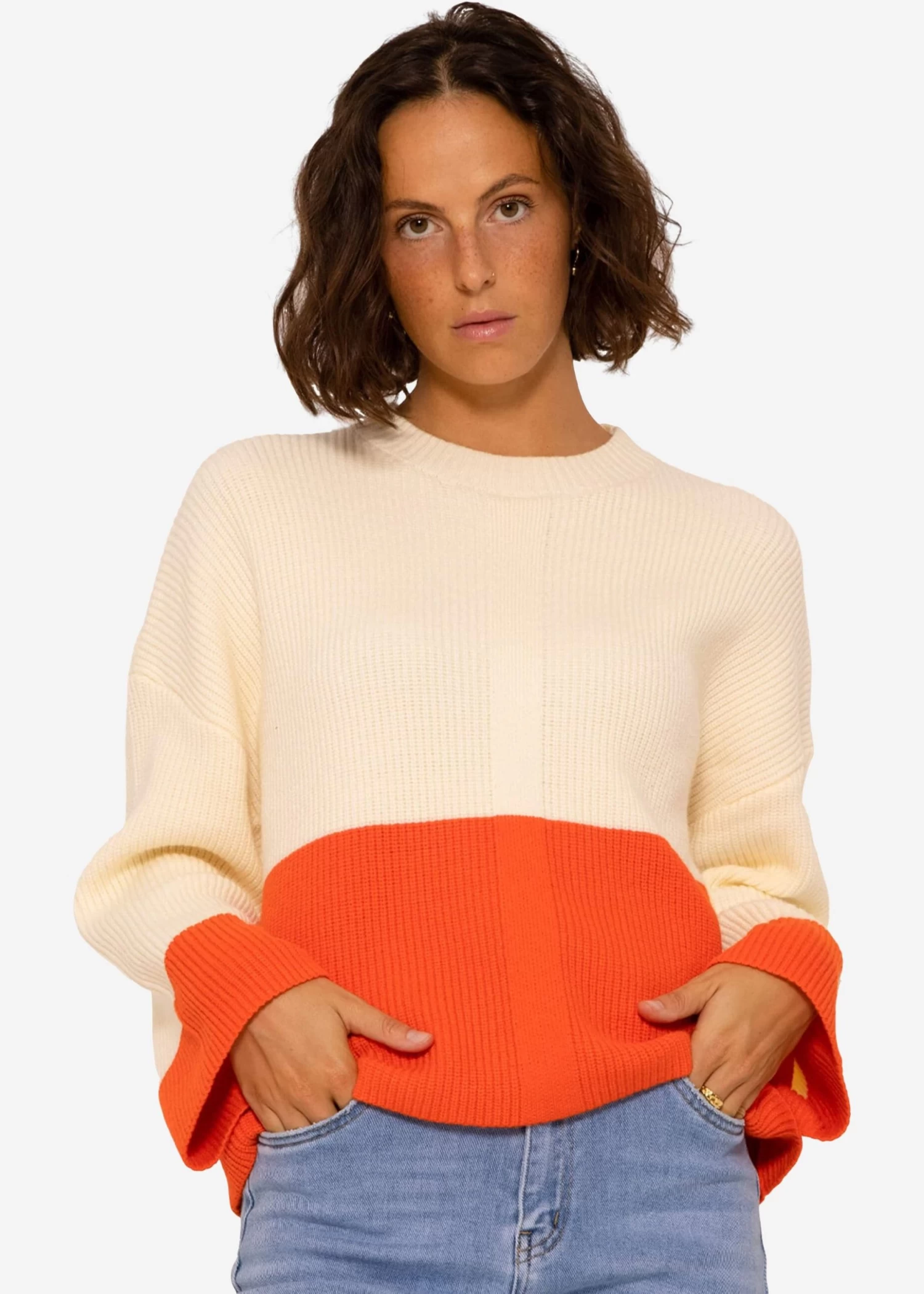 Pullover Mit Orangefarbenem Saum - Offwhite 3 Pullover Mit Orangefarbenem Saum - Offwhite